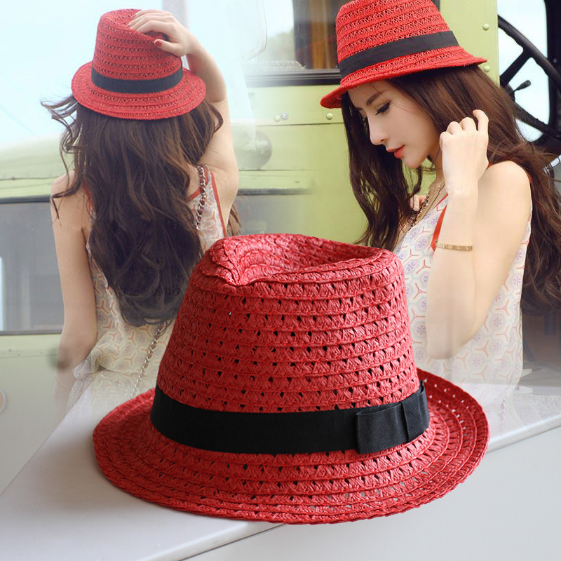 Japan spring and summer new chokes with a small chili pepper out of the red straw hat sunhat sir hat beach grass hat lady-Taobao