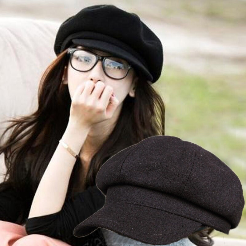 Custom autumn/winter casual hat women's wool tweed versatile navy hat duck tongue hat fashion octagon hat newsboy hat tide