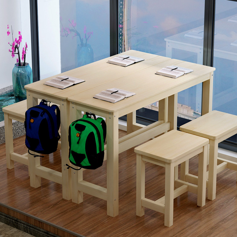 School guidance class for primary and middle school students solid wood class table and chairs combined desk manufacturer direct sales single double training table