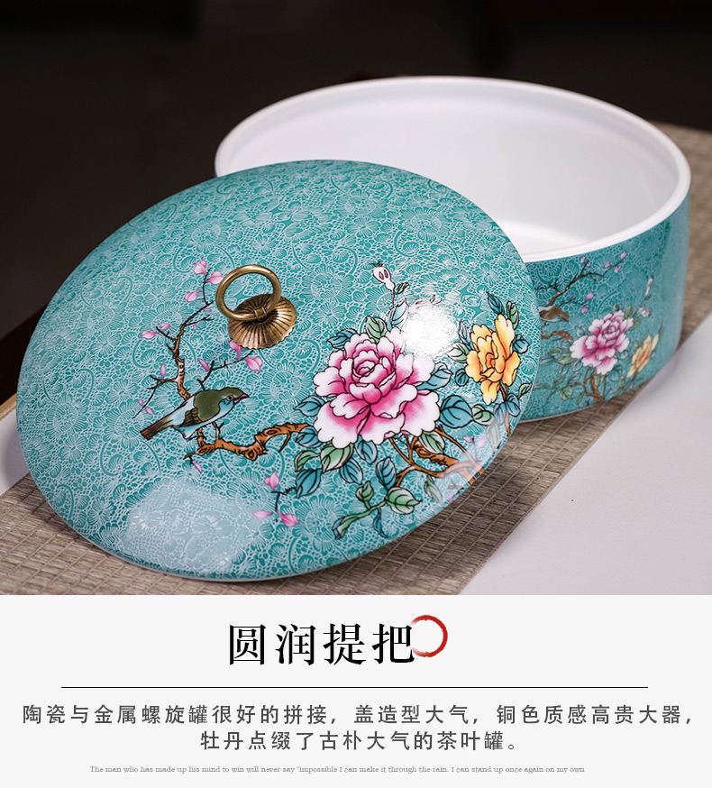 Jingdezhen to pick flowers colored enamel porcelain jar large household pu - erh tea seven loaves POTS and POTS