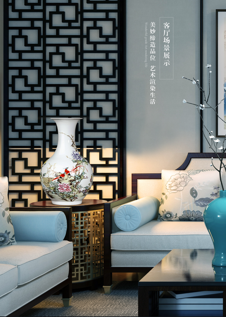 Jingdezhen ceramics golden pheasant vase peony furnishing articles furnishing articles of Chinese style living room rich ancient frame flower adornment household