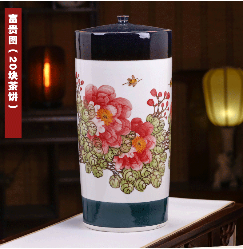 Jingdezhen ceramic household with cover large storage tank to the heavy barrel puer tea caddy fixings large - sized hand - made furnishing articles