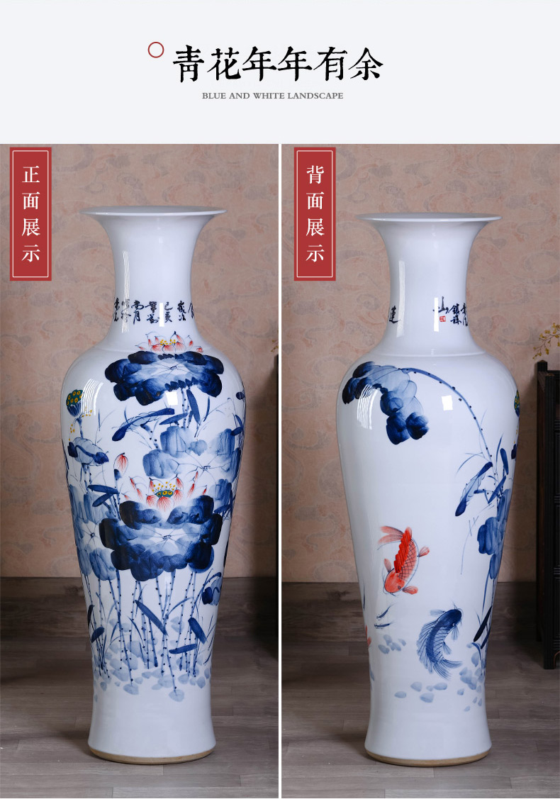 Jingdezhen ceramics hand - made scenery of large vase Chinese style household high TV ark place extra large living room