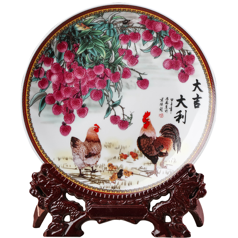 Jingdezhen ceramics prosperous hang dish modern Chinese style household, sitting room porch decoration plate handicraft furnishing articles