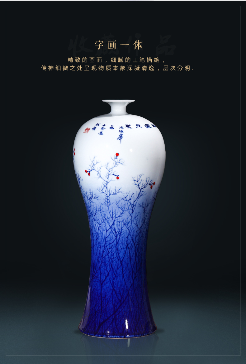 Jingdezhen master hand made blue and white porcelain vase furnishing articles sitting room porch decoration decoration of Chinese style household large arranging flowers