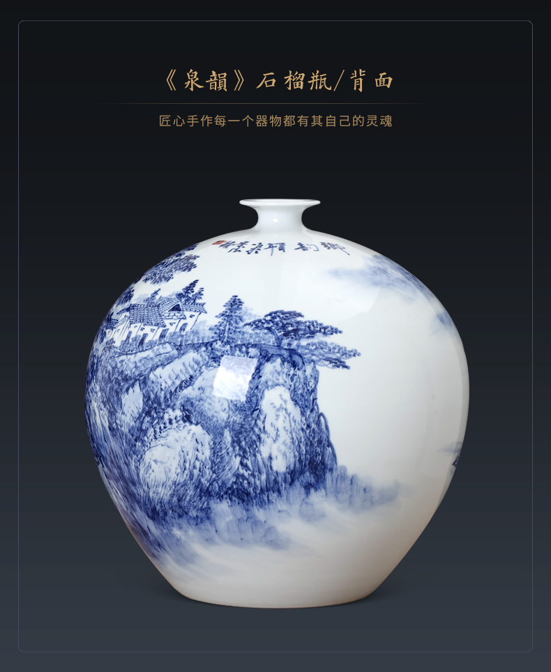 Jingdezhen blue and white landscape hand - made ceramics vase furnishing articles of Chinese style living room TV ark adornment household arranging flowers