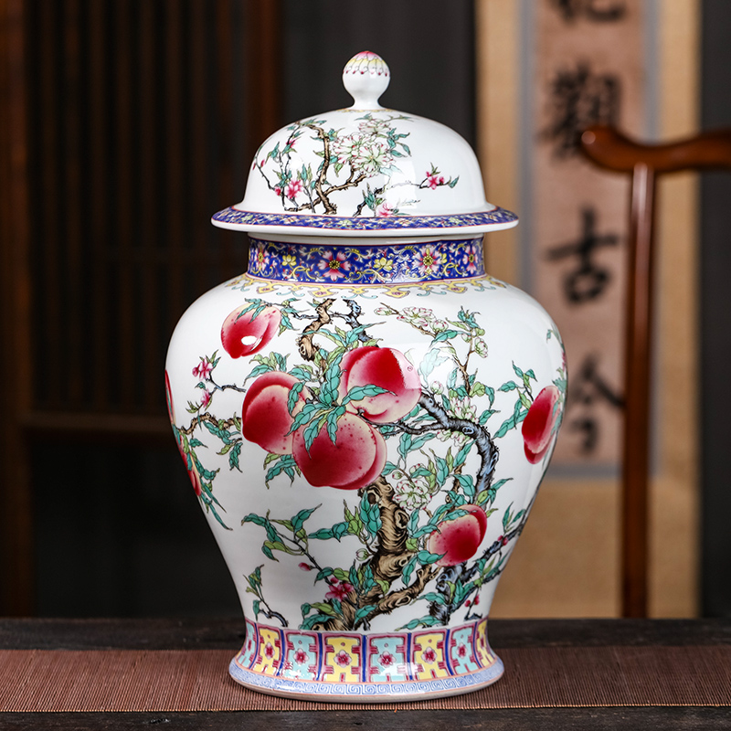 General large jar of archaize of jingdezhen ceramics powder enamel puer tea sealed as cans household storage caddy fixings furnishing articles