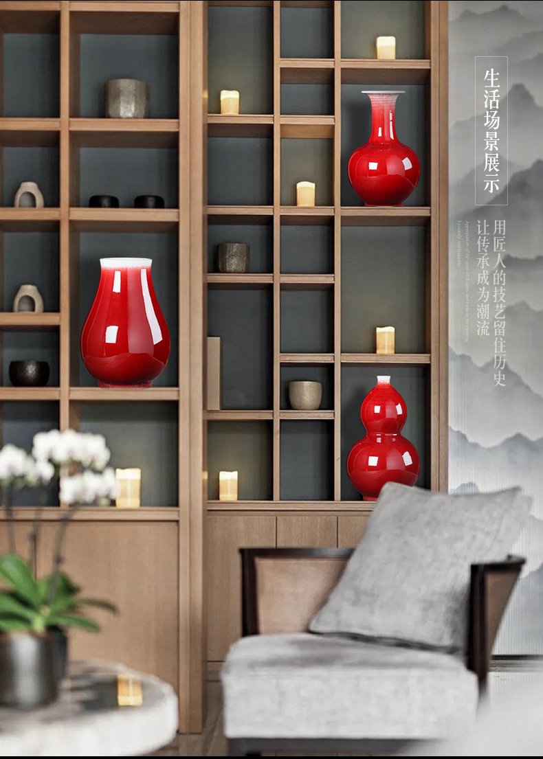 Jingdezhen ceramics antique ruby red glaze flower vase is placed the new Chinese style household living room TV cabinet decoration