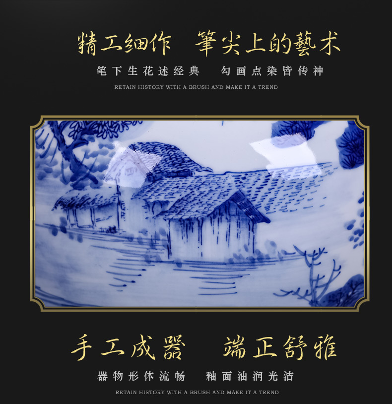 Jingdezhen ceramics by hand draw blue and white porcelain vases, flower arrangement large antique Chinese ancient frame is placed in the living room