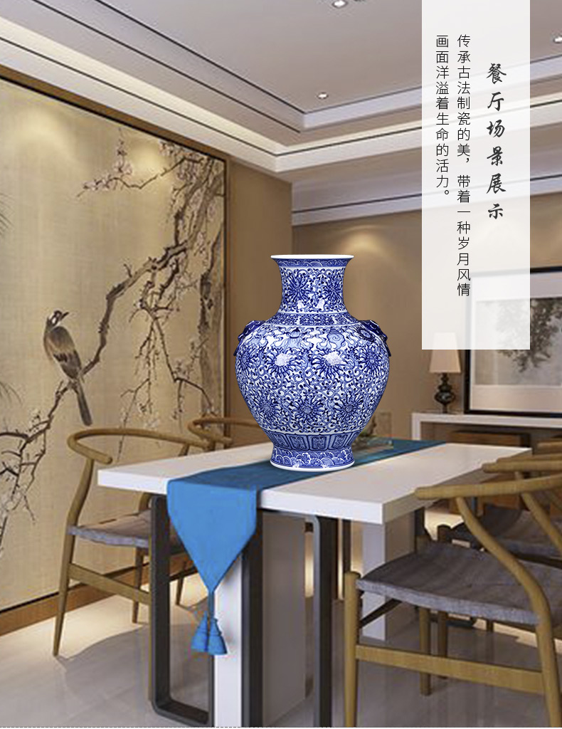 Jingdezhen ceramics imitation qianlong hand - made the ears of the blue and white porcelain vase furnishing articles Angle of new Chinese style living room what ornaments