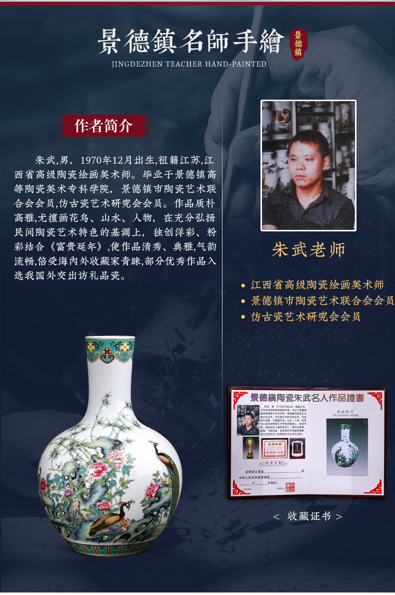 Jingdezhen ceramics archaize peacock figure vase furnishing articles of Chinese style living room home rich ancient frame TV ark, adornment