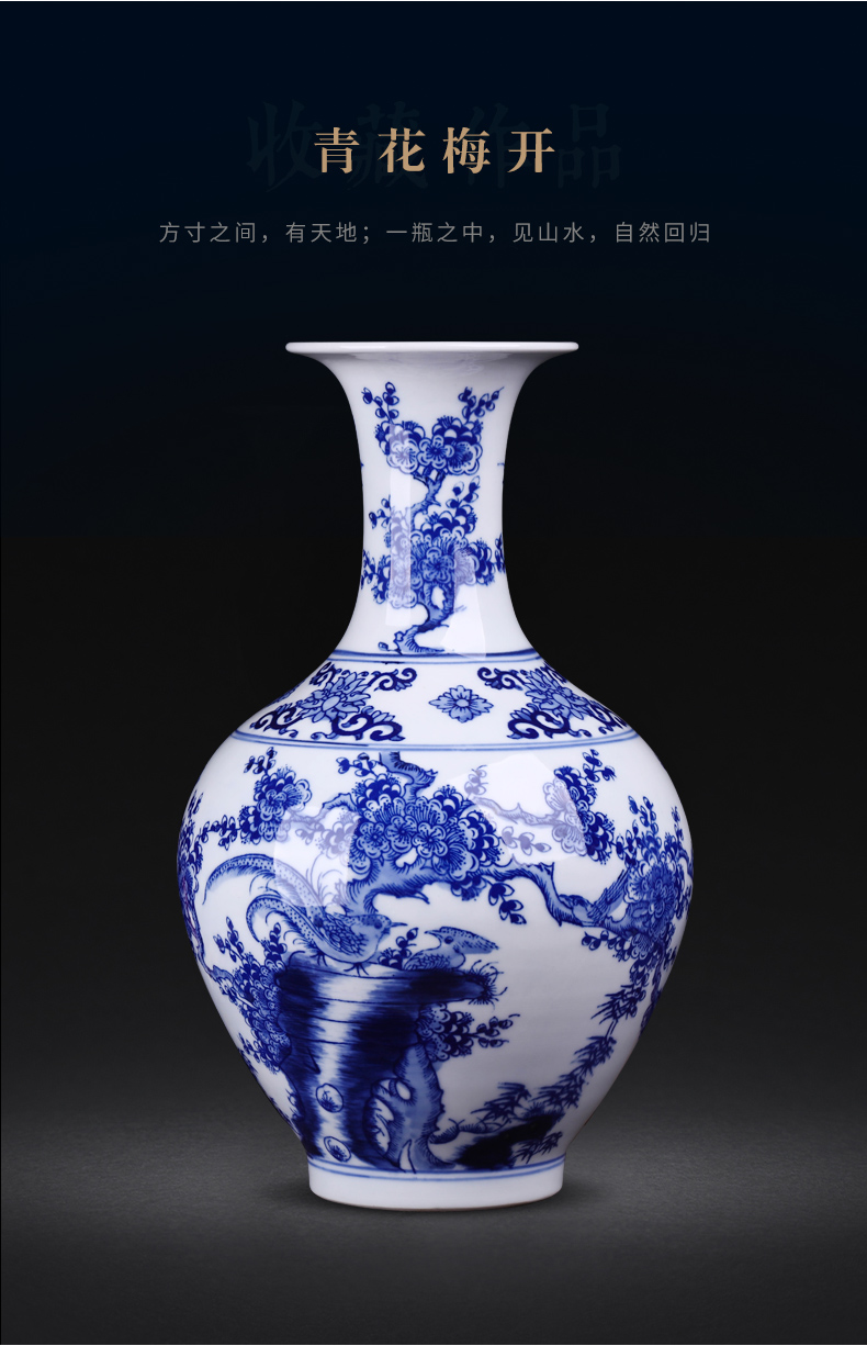 Jingdezhen ceramics hand - made antique blue and white porcelain vase furnishing articles sitting room flower arranging Chinese style household decorative arts and crafts