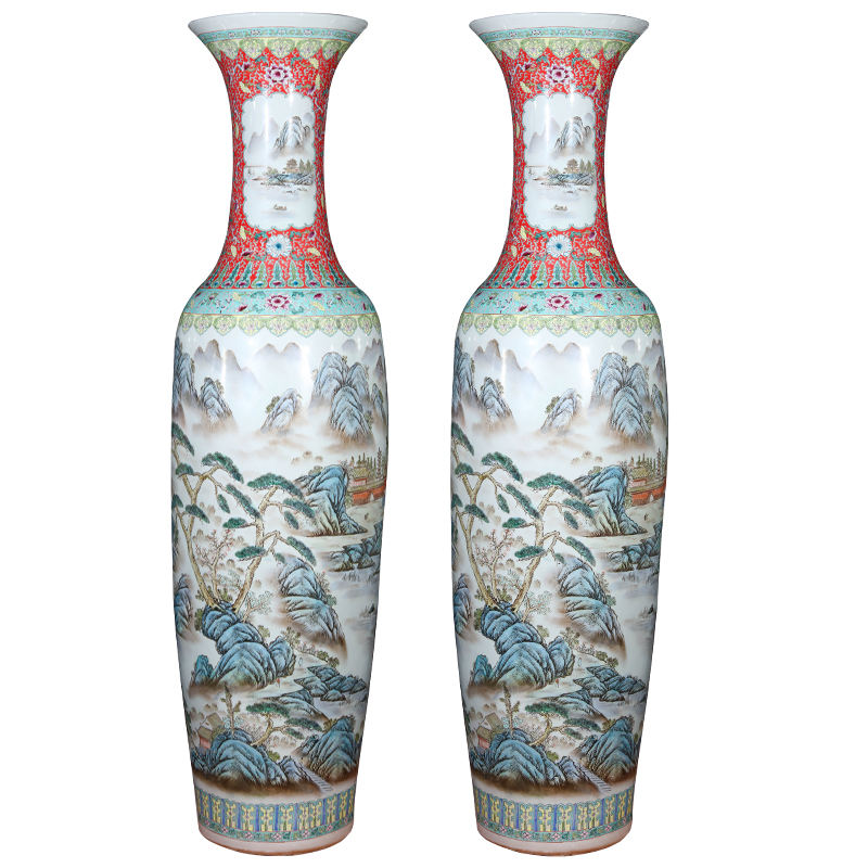 Jingdezhen ceramics hand - made pastel of large vase hotel lobby decoration of Chinese style living room large furnishing articles