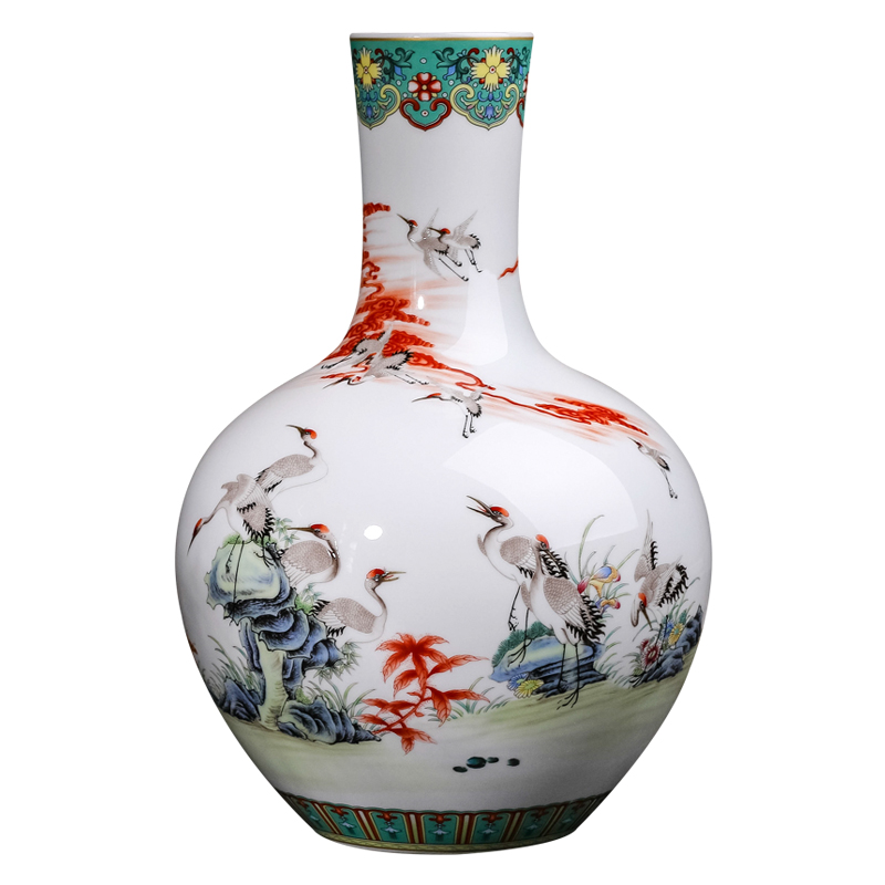 Jingdezhen ceramics colored enamel vase restoring ancient ways furnishing articles of new Chinese style household flower arranging rich ancient frame sitting room adornment