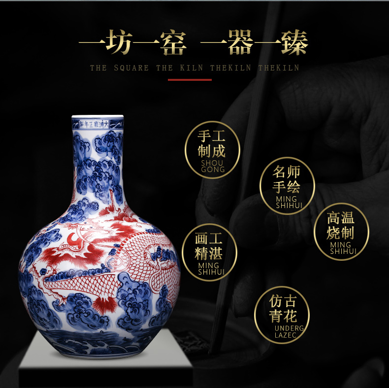 Jingdezhen ceramics hand - made dragon blue and white porcelain vase furnishing articles sitting room flower arranging Chinese style household decorative arts and crafts