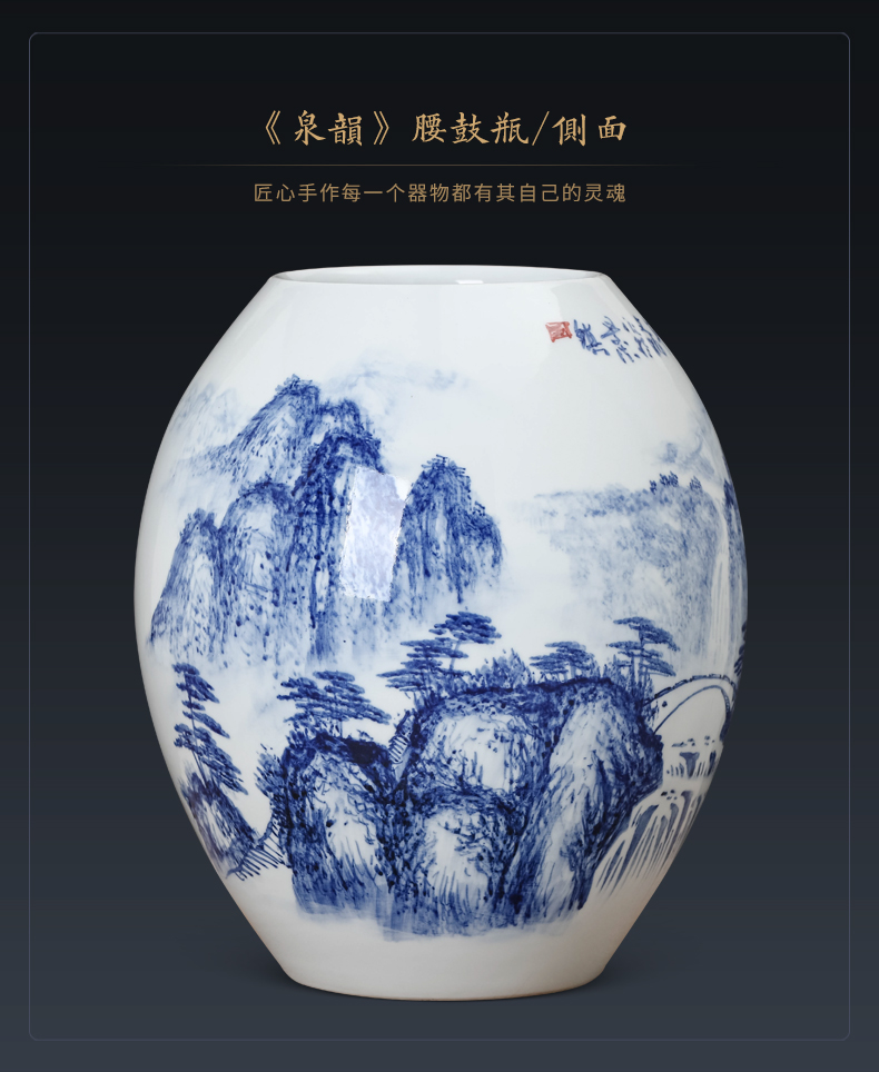 Jingdezhen blue and white landscape hand - made ceramics vase furnishing articles of Chinese style living room TV ark adornment household arranging flowers