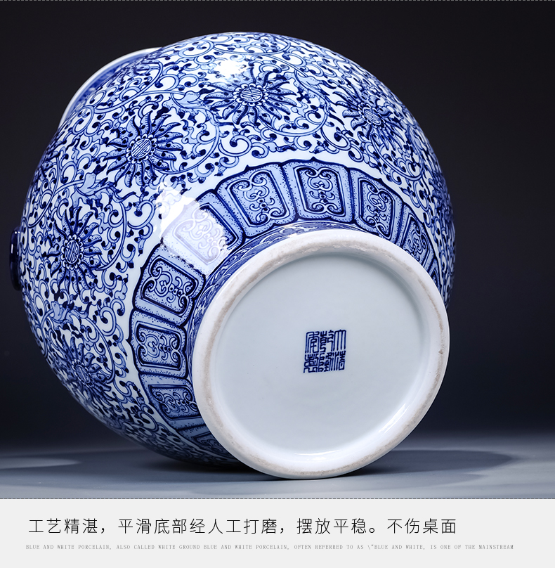 Jingdezhen ceramics imitation qianlong hand - made the ears of the blue and white porcelain vase furnishing articles Angle of new Chinese style living room what ornaments