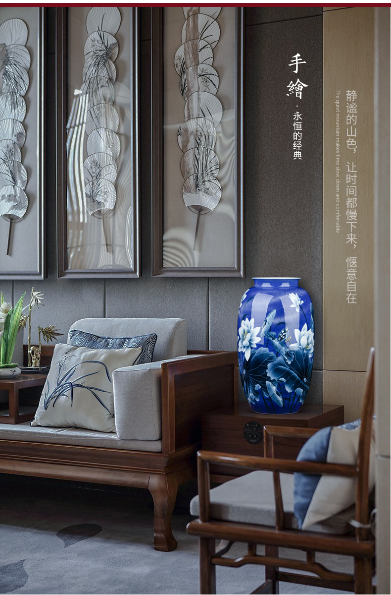 Jingdezhen ceramics masters hand - made furnishing articles Chinese flower arranging sitting room porch decoration large blue and white porcelain vase