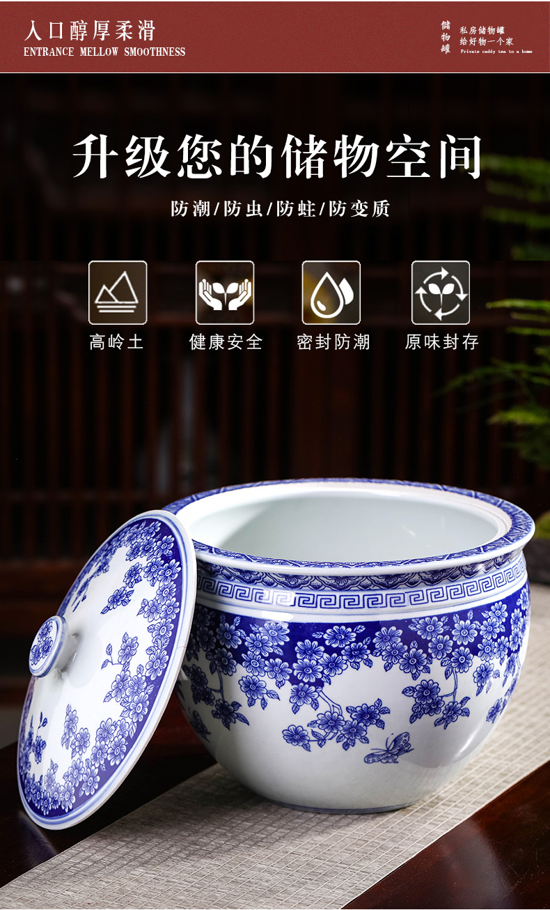 Jingdezhen ceramics home with cover storage tank is moistureproof insect - resistant seal pot 10 jins barrel furnishing articles of blue and white porcelain