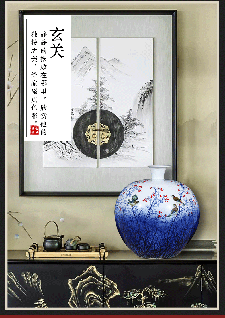 Jingdezhen ceramics by hand draw blue and white porcelain vase pomegranate bottles of large Chinese style living room home decoration furnishing articles