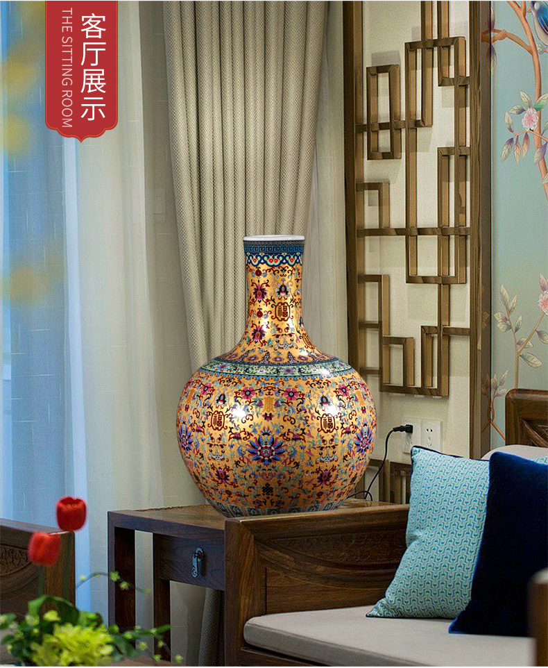 Jingdezhen ceramics colored enamel of large vase Chinese flower arranging porch is decorated furnishing articles home large living room