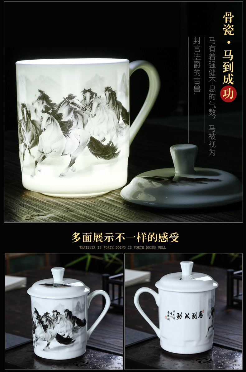 Jingdezhen ceramic cups with cover water blue and white porcelain cup home office gift cup tea office meeting