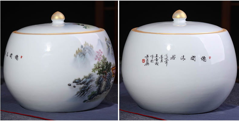 Jingdezhen ceramic tea pot Chinese large seal pot puer tea cake cylinder storage tanks receives decorative furnishing articles