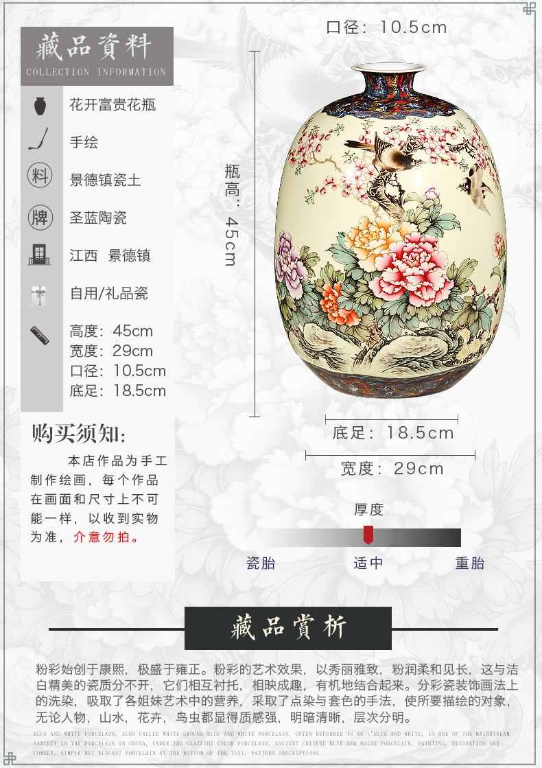 Jingdezhen ceramics famous hand - made enamel vase furnishing articles large Chinese style living room home decoration arts and crafts