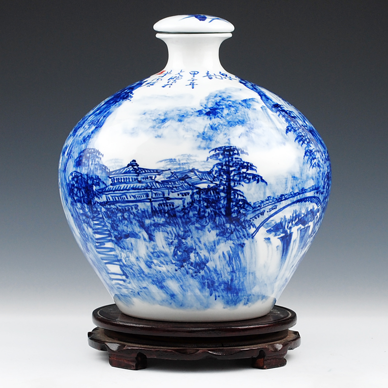 Jingdezhen ceramics famous household hand - made porcelain bottle wine jar with cover 10 jins to jars sealed as cans