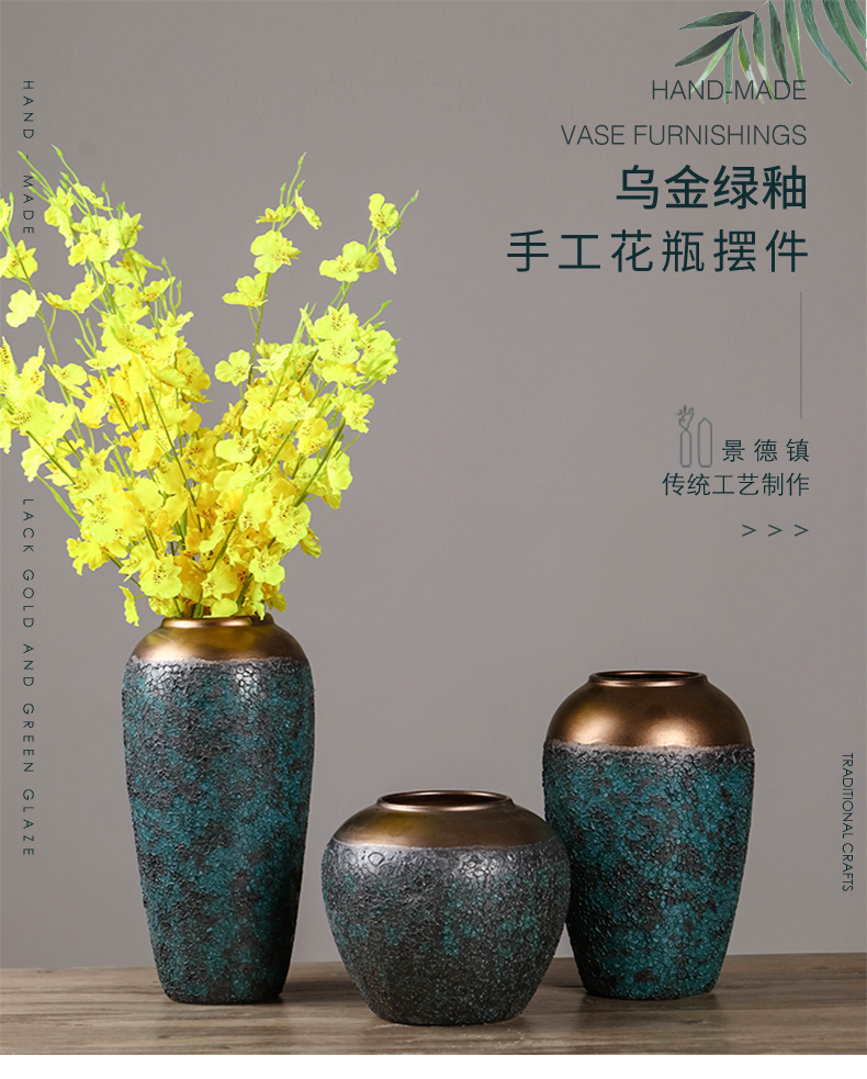 Jingdezhen ceramics coarse pottery dried flower vase furnishing articles of modern Chinese style restoring ancient ways the sitting room TV ark adornment arranging flowers