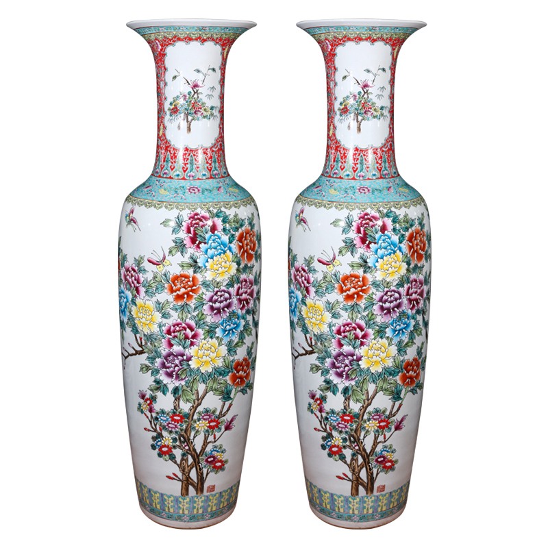 Jingdezhen ceramics powder enamel blooming flowers big vase high landing place, a modern living room of Chinese style household act the role ofing is tasted