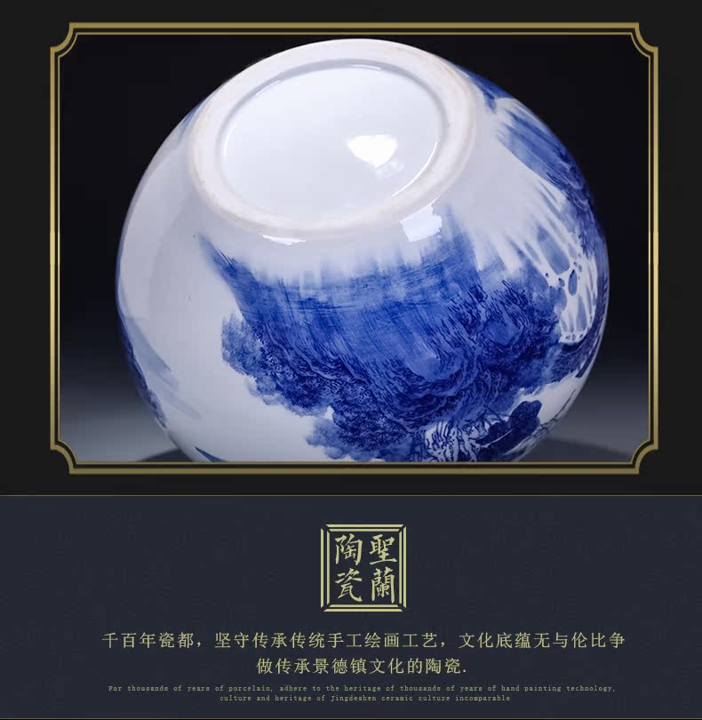 Jingdezhen ceramics by hand draw blue and white porcelain vases, flower arrangement large antique Chinese ancient frame is placed in the living room