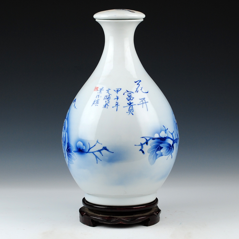 Jingdezhen ceramics famous household hand - made porcelain bottle wine jar with cover 10 jins to jars sealed as cans