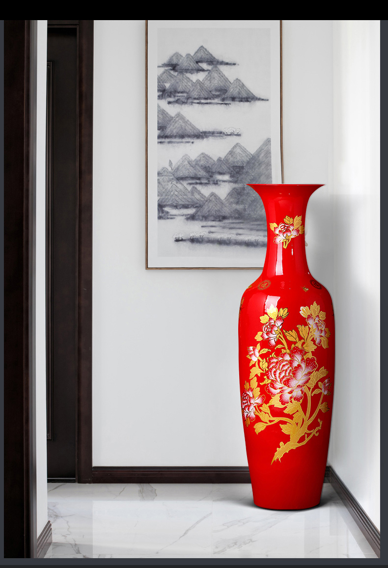 Jingdezhen ceramics China red large vases, large living room TV ark hotel furnishing articles decorations