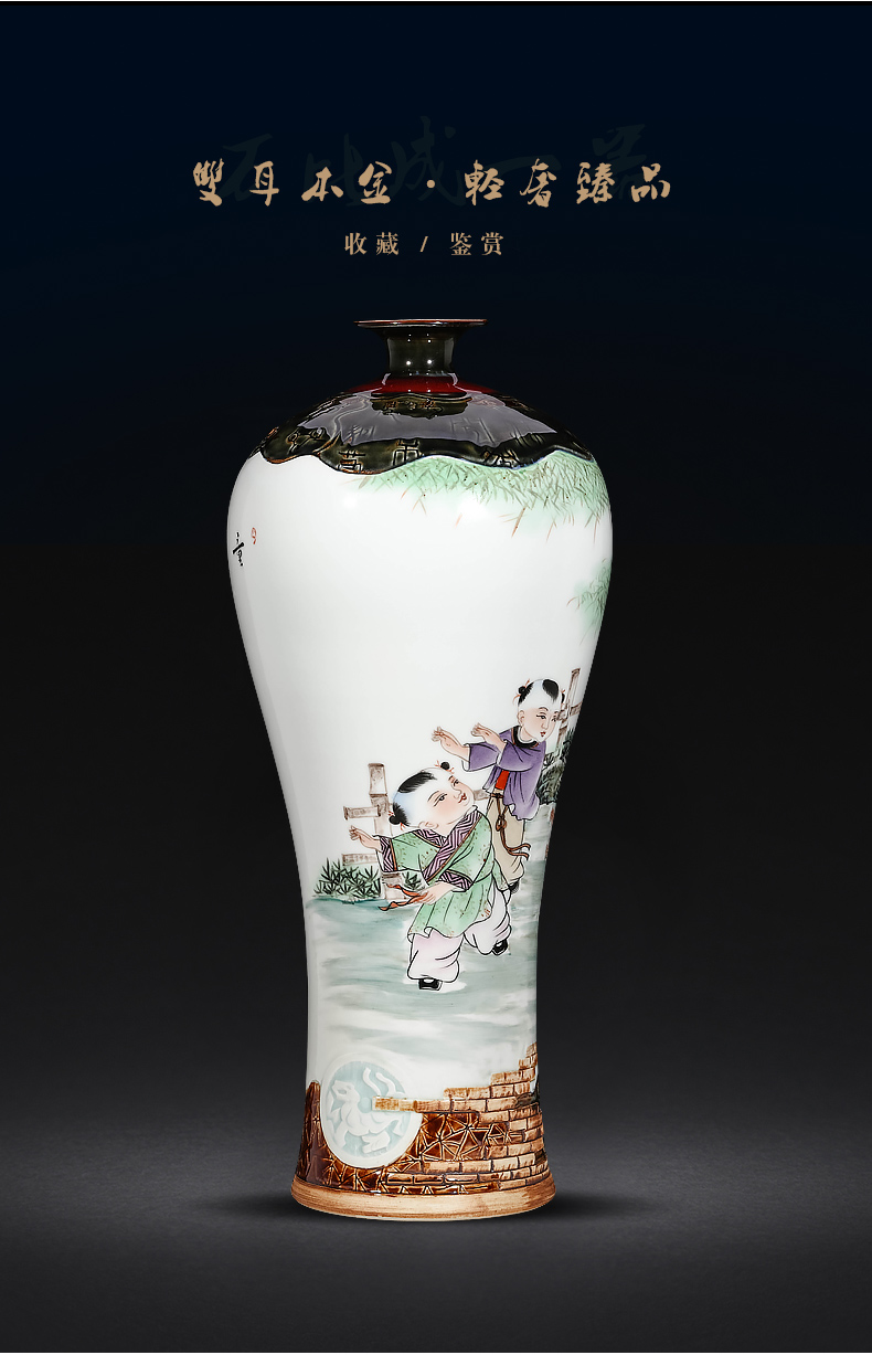 Jingdezhen famous hand - made ceramics up carved powder enamel vase Chinese style living room home decoration porcelain furnishing articles