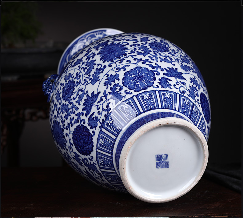 Antique vase of blue and white porcelain of jingdezhen ceramics flower arranging new Chinese style living room TV cabinet porch decorate furnishing articles