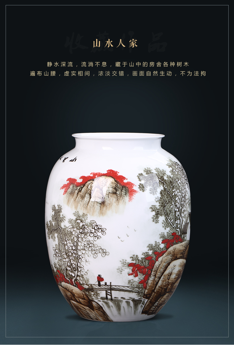 Jingdezhen ceramics by hand painting and calligraphy calligraphy and painting scroll cylinder cylinder Chinese study ground vase furnishing articles