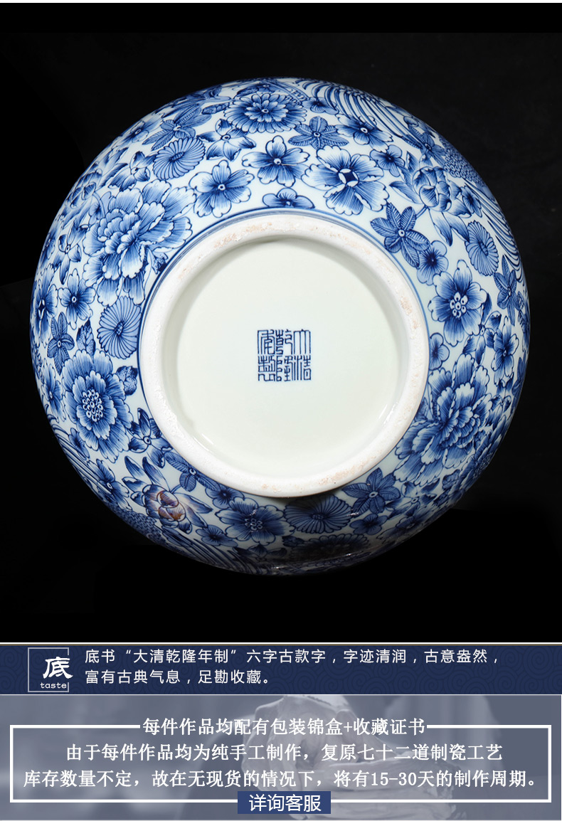 Jingdezhen ceramics imitation qianlong hand - made of blue and white porcelain vases, flower arrangement of Chinese style porch place gifts