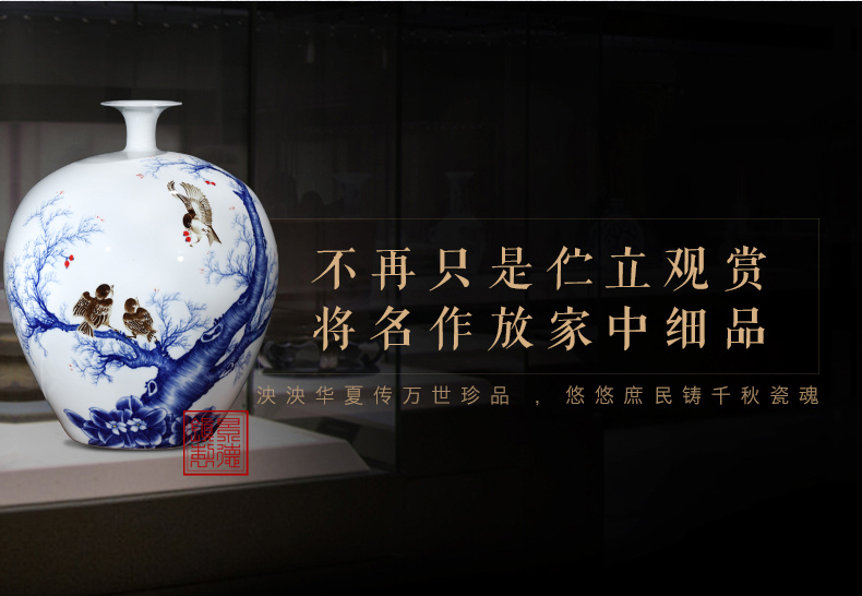 Jingdezhen ceramics famous master hand draw large blue and white porcelain vases, Chinese style living room TV cabinet porch place