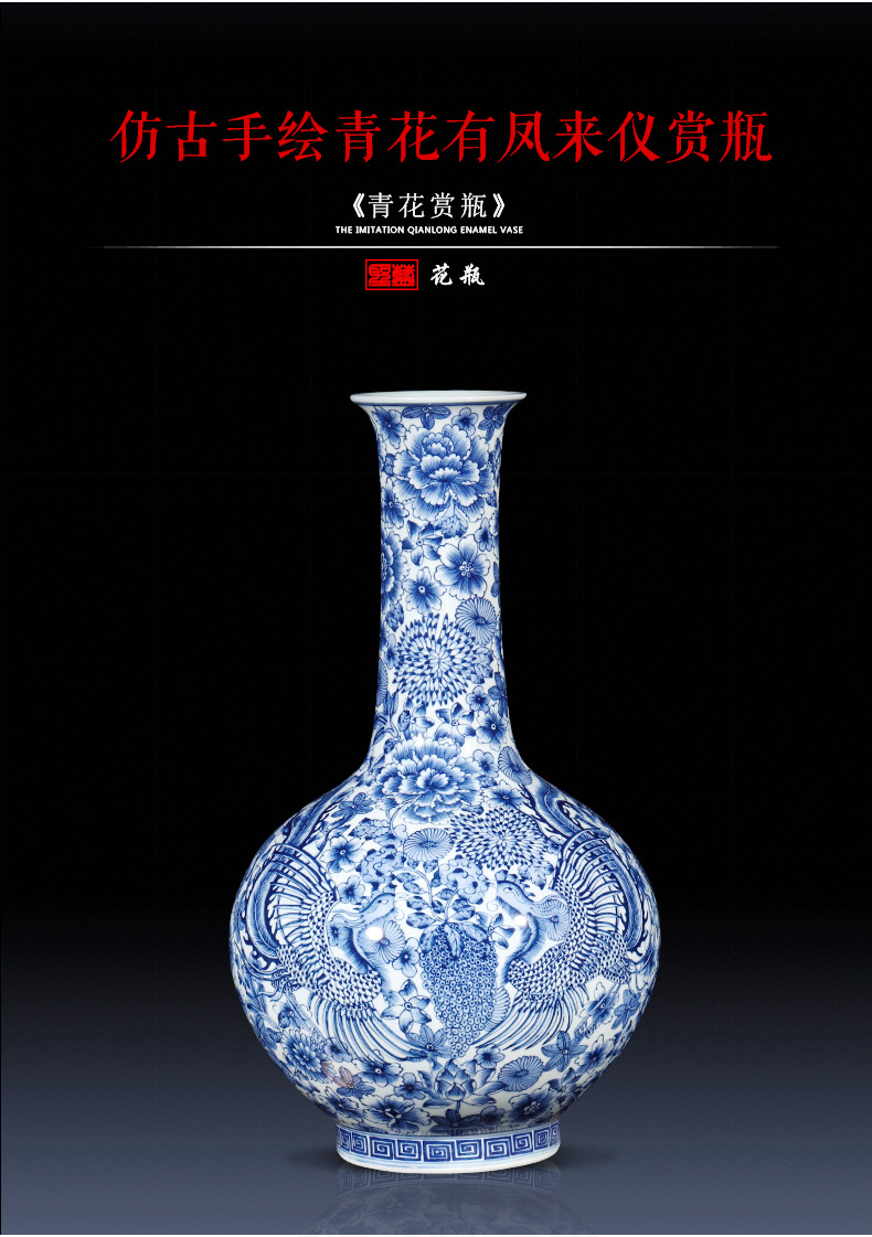 Jingdezhen ceramics imitation qianlong hand - made of blue and white porcelain vases, flower arrangement of Chinese style porch place gifts