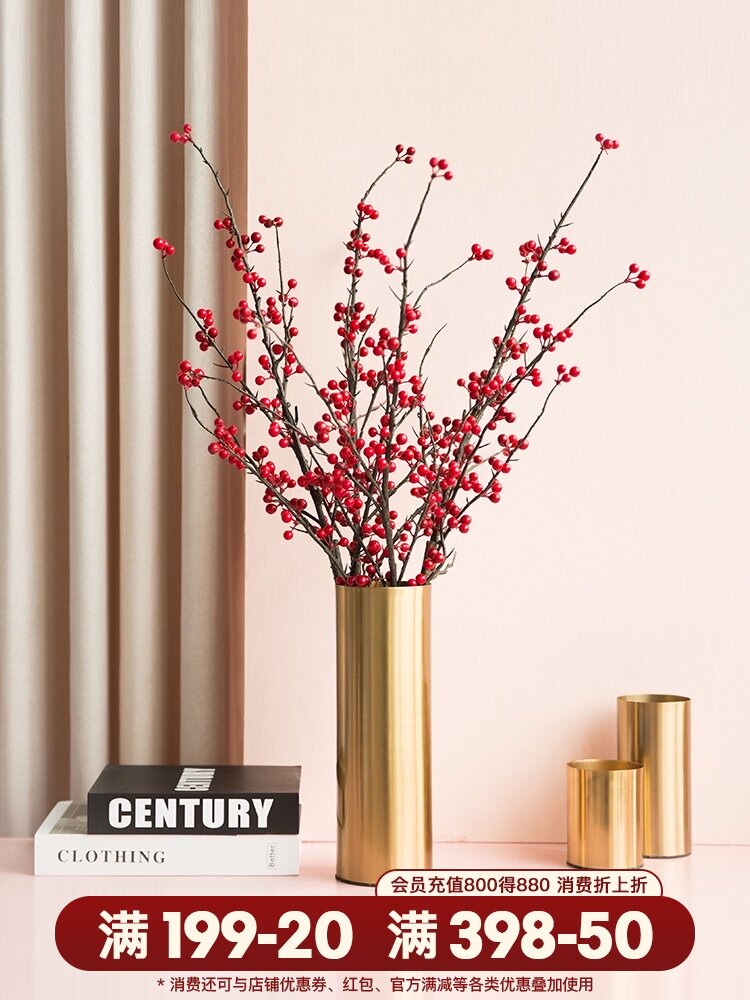 Persimmon persimmon Ruyi simulation persimmon fake flower fruit tree branch flower arrangement dried flower Living room decoration New Year home decoration decoration