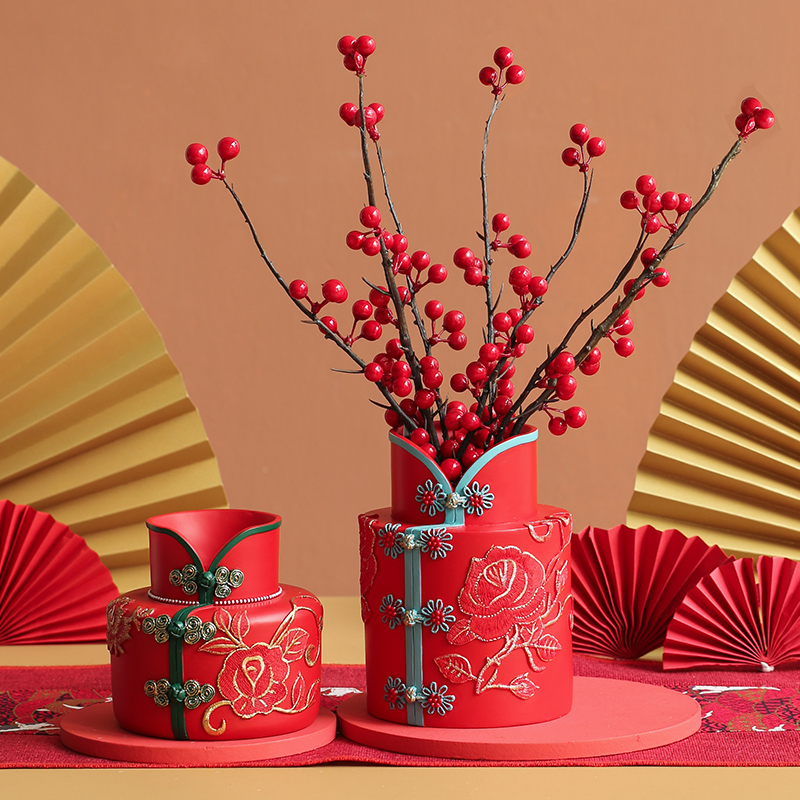 New year limited creative cheongsam Vase ornaments high sense living room flower arrangement light luxury high-end art table decoration