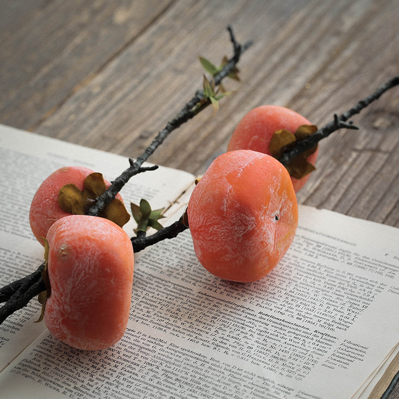 Persimmon Artificial Flowers, Realistic Flower Arrangements, Living Room Decorations, High-End and Lifelike Tea Room Decor, Ambiance Setup