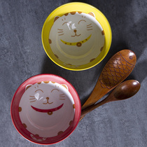 Qixi Cat Creative Personality Rice Bowl Japanese Underglaze Ceramic Bowl Household Dining Cute Cat Bowl Childrens Bowl