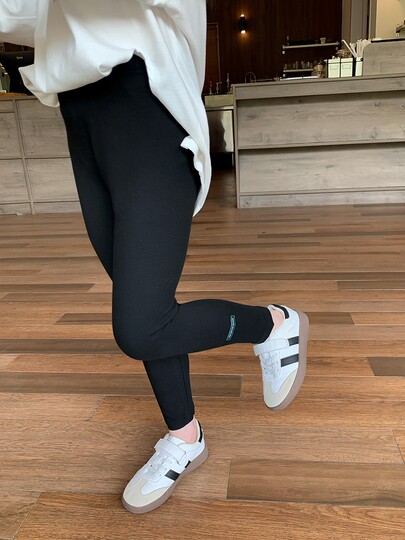 女童针织打底裤春秋长裤2023新款女宝宝休闲裤子外穿洋气纯色百搭