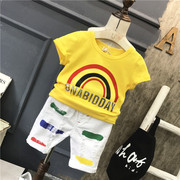 . Trai cá tính T-shirt thiết lập mới lỗ quần short 3 bé 4 trẻ em xu hướng ingons mùa hè 5 tuổi váy.