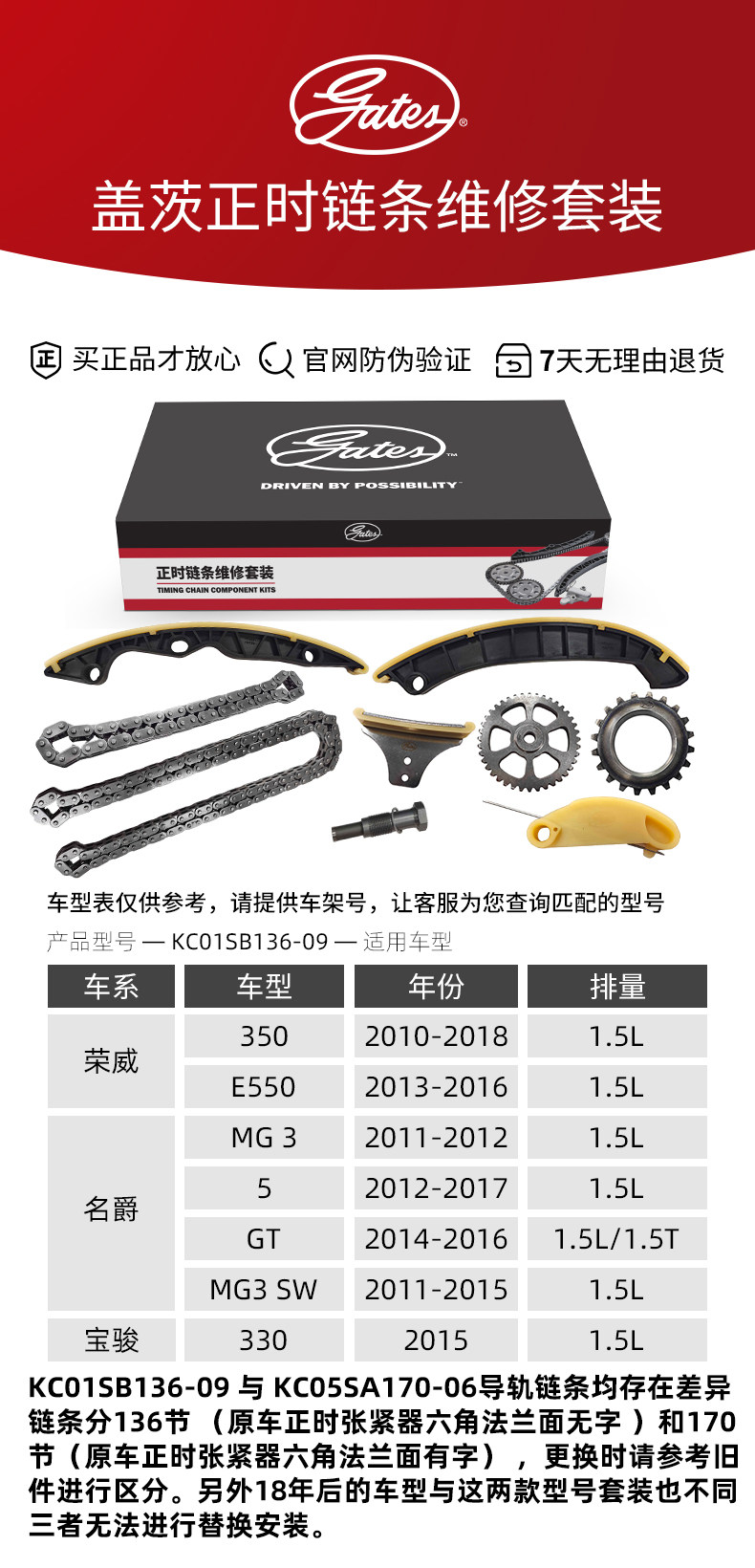 Цепь привода ГРМ 适用荣威350 e550名爵mg35gt mg3s宝骏330盖茨发动机正时链条套装 OTHER