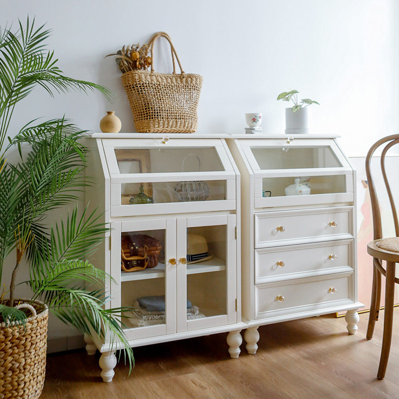 The new Japanese-style solid wood sideboard glass Chen display cabinet storage cabinet multi-drawer kitchen bedroom storage cabinet complete