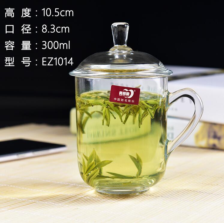 Màu xanh lá cây apple hộ gia đình với bìa glass office cup khách sạn chịu nhiệt glass cup công suất lớn với tea cup