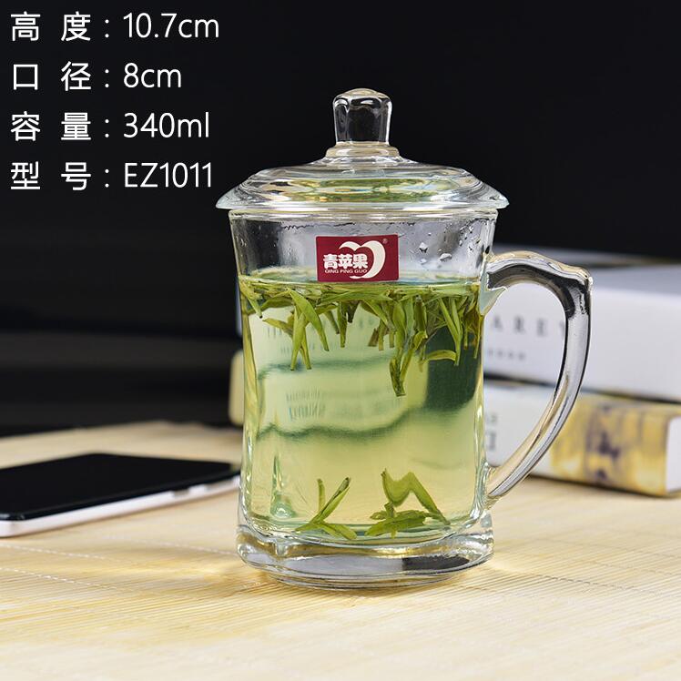 Màu xanh lá cây apple hộ gia đình với bìa glass office cup khách sạn chịu nhiệt glass cup công suất lớn với tea cup